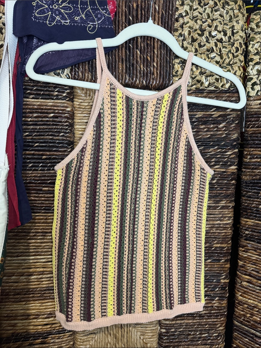 Madewell Striped Crochet Tank in Pink, Brown & Yellow